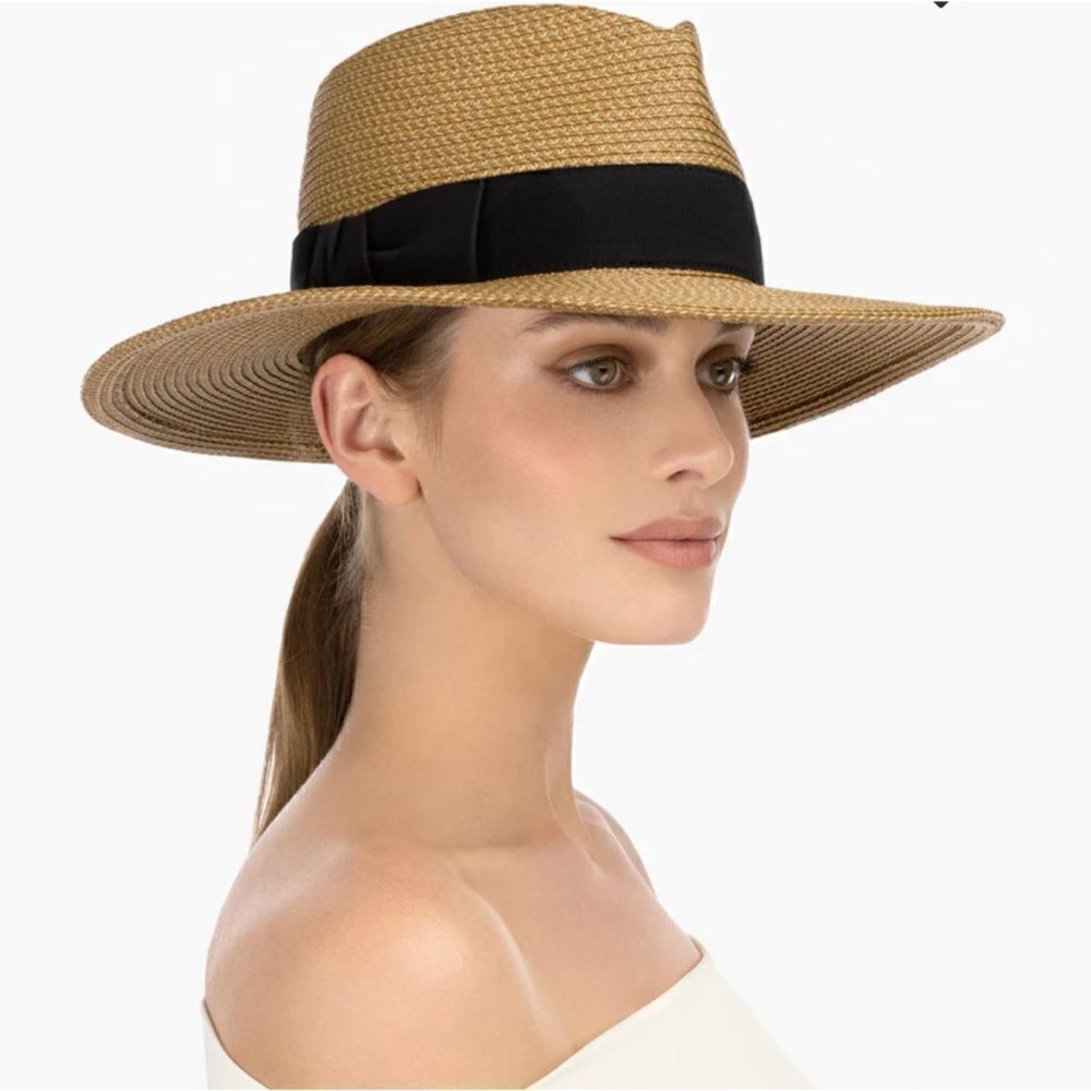 Eric Javits Straw Fedora Hat with Black Band